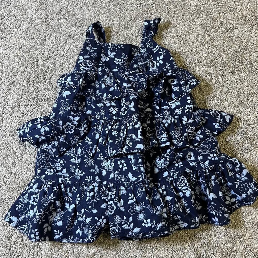 Janie and Jack Girls Navy Floral Ruffle Dress size 2T